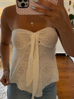 Strapless Cream Lace Tie-Front Women's Top